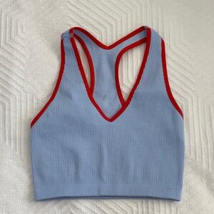 Free people movement Blue and Red Ribbed Crop Top